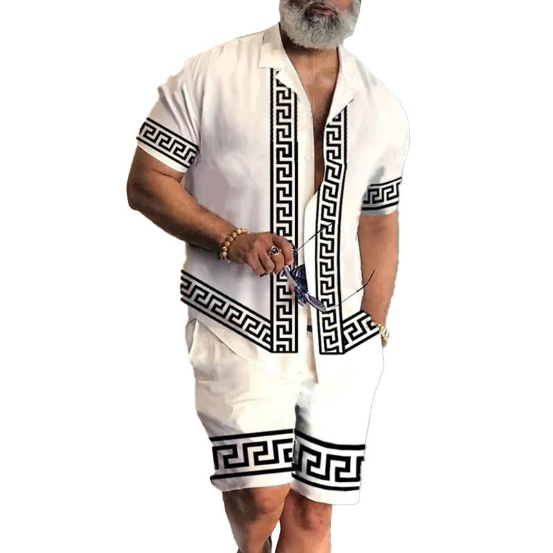 【CLEARANCE】Men's Printed Casual Slim Fit Short Sleeve Shirt Set 89031733X